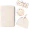 Baby Swaddle Set Newborn Hat Headband Beanie Swaddling Blanket Newborn Infant Swaddle Hat Baby Blankets for Baby Girl Boy