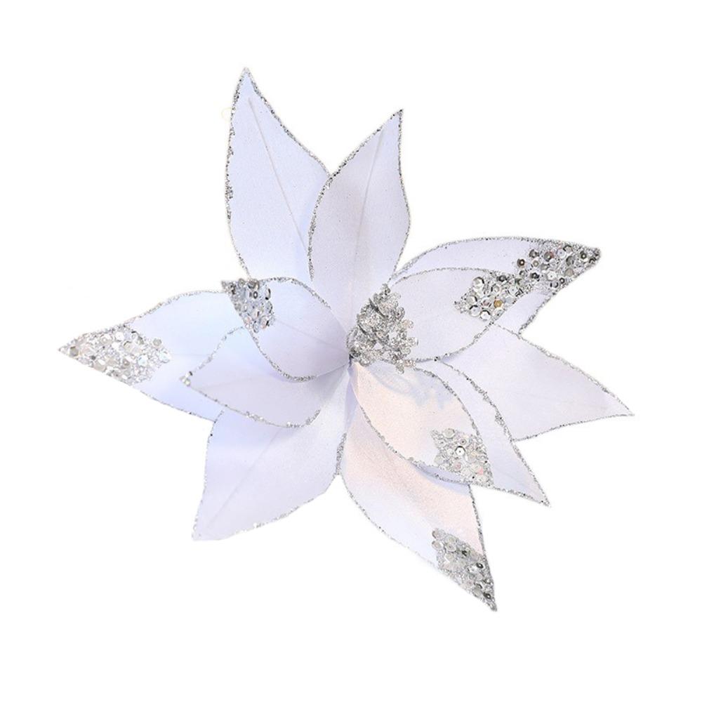 

Mesh Fabric Artificial Christmas Flowers DIY Christmas Tree Decoration Home Decoration срібний