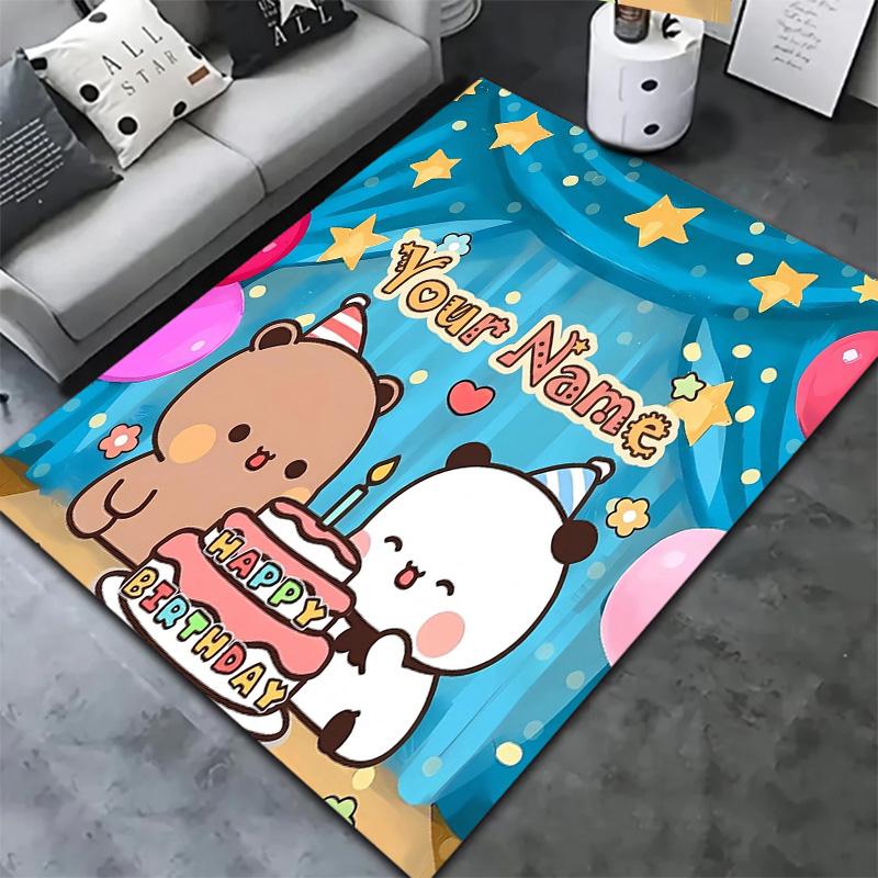 Bear Panda Night Custom Name Carpet Rug For Living Room Bedroom Home Sofa Decoration Kids Play Nonslip Floor Mat