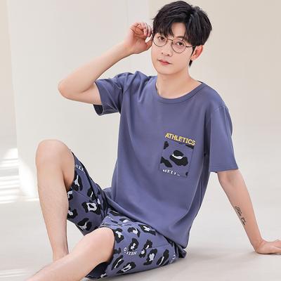 Yazlık Erkek Pijamaları Pamuk Genç Erkek Çocuk Karikatür Yuvarlak Yaka Kısa Kollu Şort Ev Giyimi Pijama Hombre