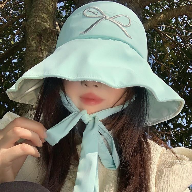 Stylish Solid Color Bowknot Sun Protection Fishing Hat For Women Summer 2024