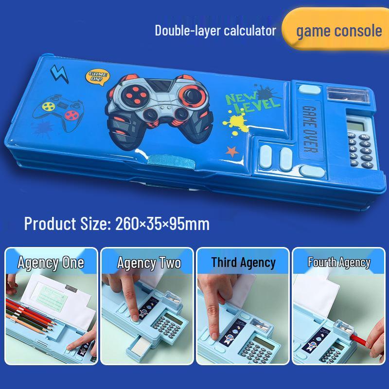 

Багатофункціональний двосторонній магнітний пенал з калькулятором для учнів початкової школи 26*9.5*3.5cm