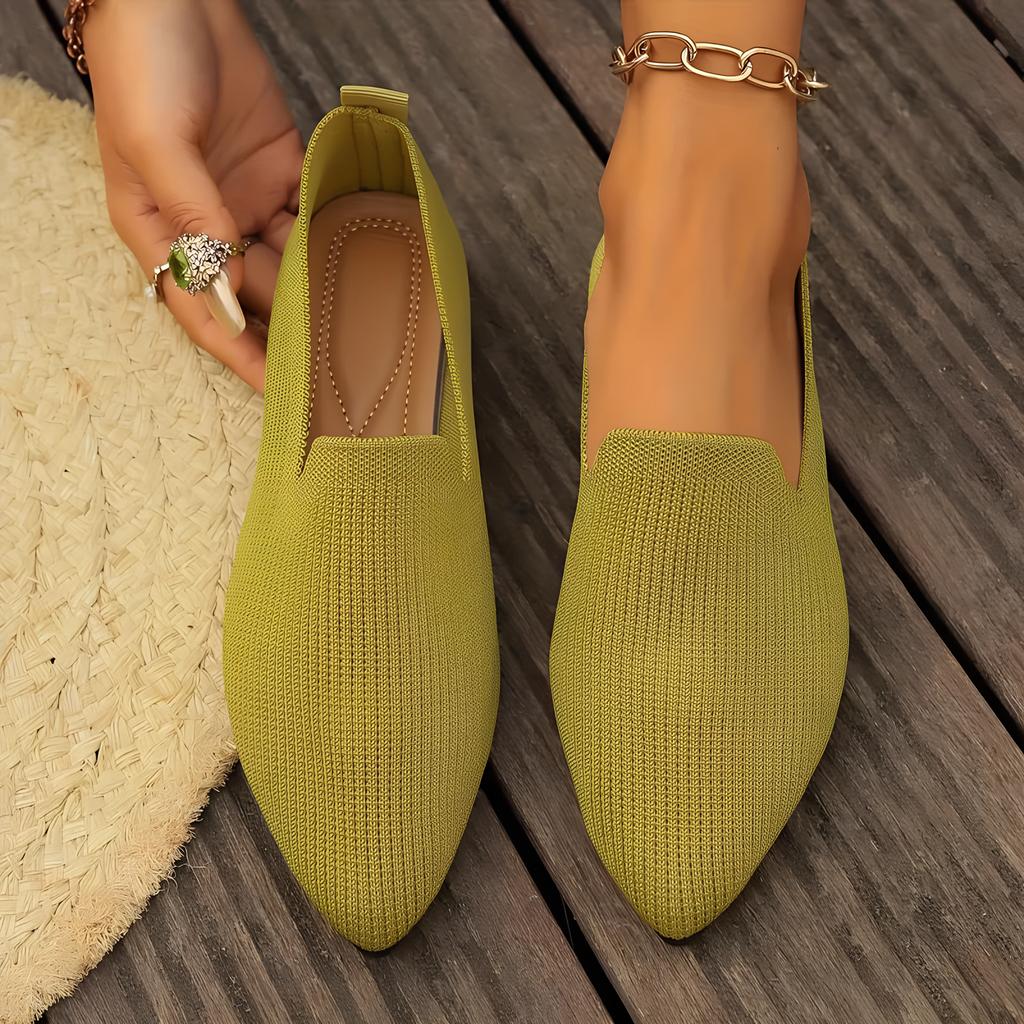 Flyknit Pointed Flat Single Shoes Large Size Casual Solid Color Shallow Mouth Women's Flats Shoes