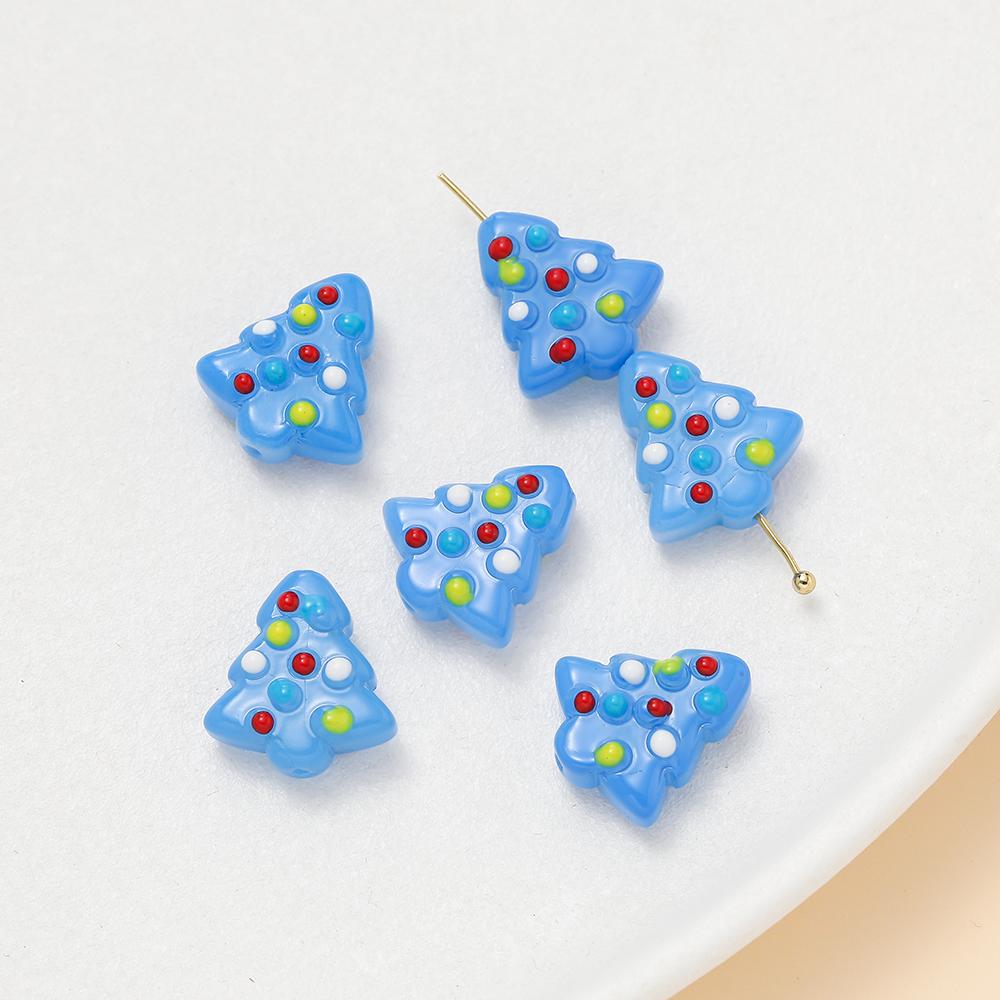 2pcs 15x16.5mm Glass Beads Colorful Christmas Tree Spacer Bead for Keychain Christmas Decoration DIY Jewelry Making Accessories