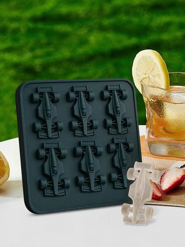 3D Rennwagen Eisform mit 6-Mulden Backform Tablett DIY Backwerkzeug für Kinder Schokoladenkuchen Dessert Süßigkeiten Gebäck