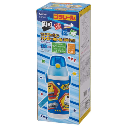 Skater Stainless Steel Children's Water Bottle 380ml Straw Drinking 3D Plarail SSPV4 Blue