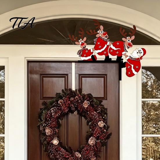 Creative Christmas Door Ornament Frame Corner Decor, Wooden Santa Reindeer Topper Indoor Holiday Art Ornament, Table EdgeDecoration for Home