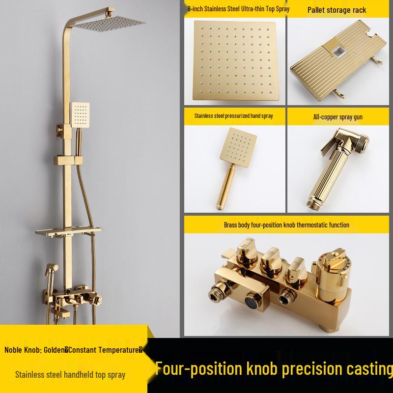 All-Copper Thermostatic Shower Faucet Set with Rain Shower Head