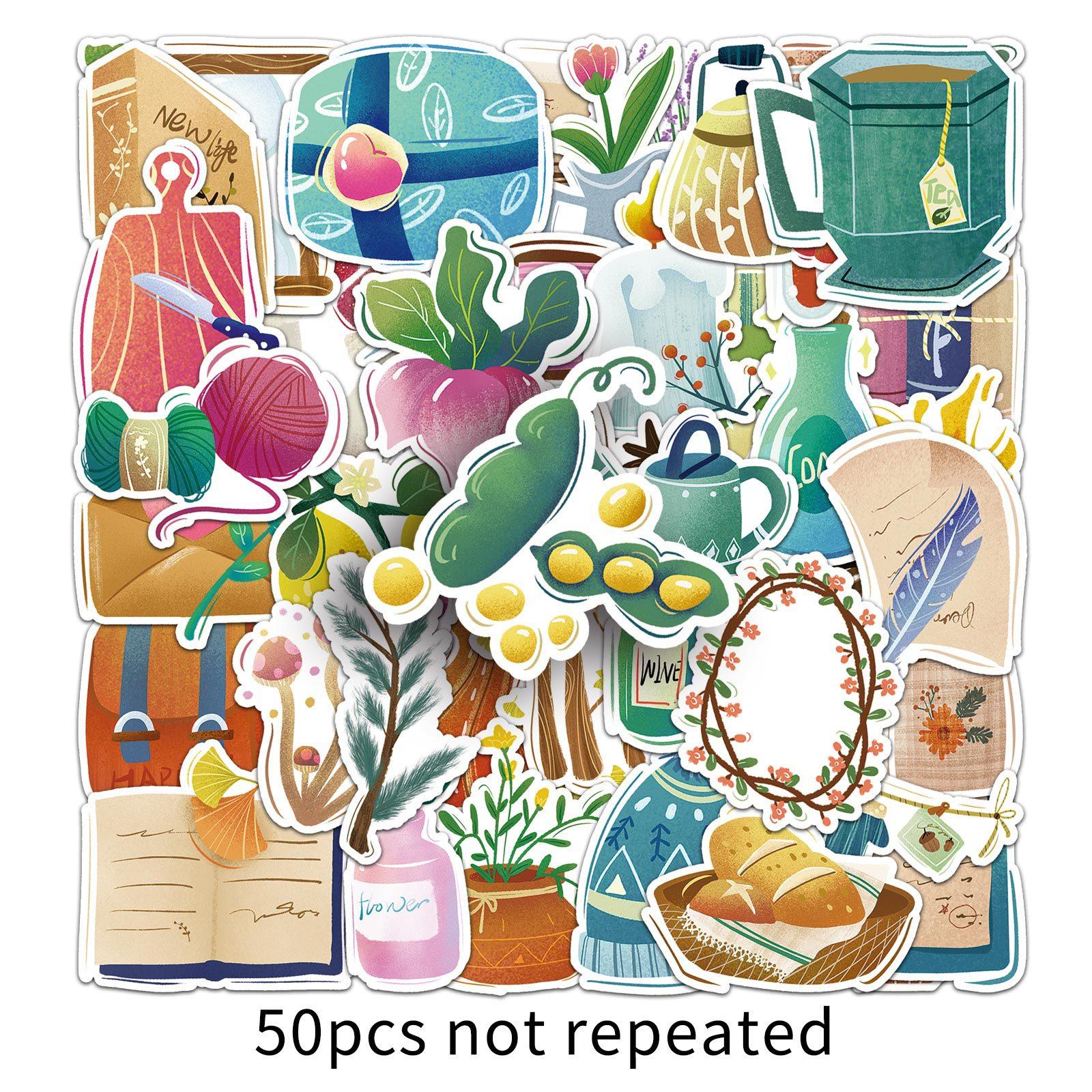 

50 Элементов Текстурного Стиля Мультяшные Ручной Росписи Свежие Декоративные Наклейки для Водного Стакана Ноутбука Ручного Блокнота