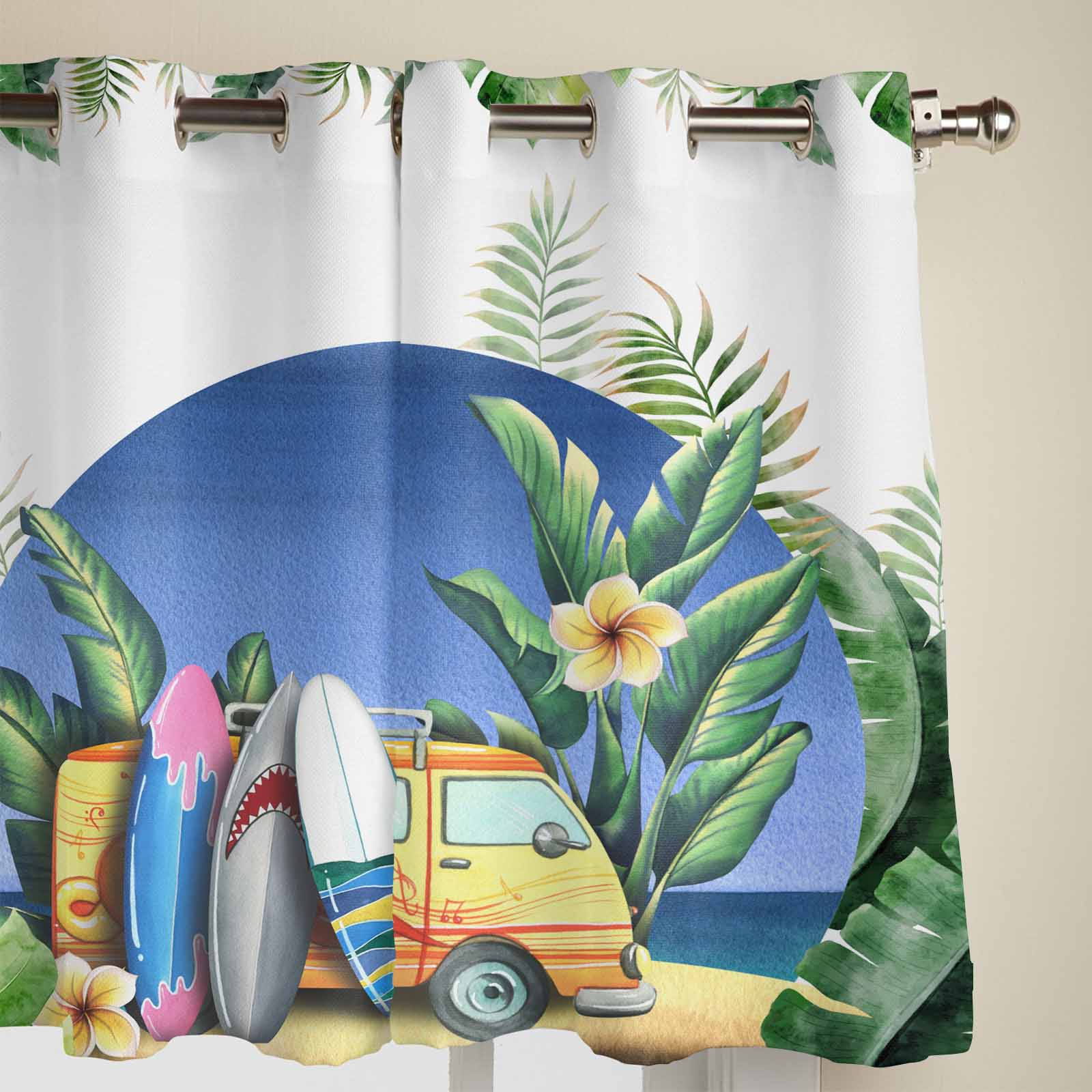 Пляжный Автобус Тропические Листья Летние Оконные Шторы для Гостиной Роскошные Шторы — фото 3