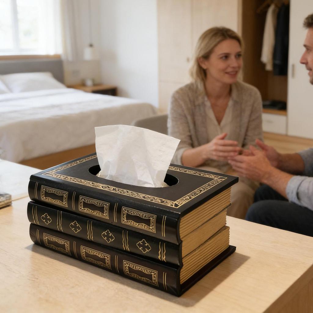 Book Tissue Box Cover Elegant Toilet Paper Organizer Retro Wood Tissue Box Cover for Bathroom Home Workplace Desk Kitchen Guest