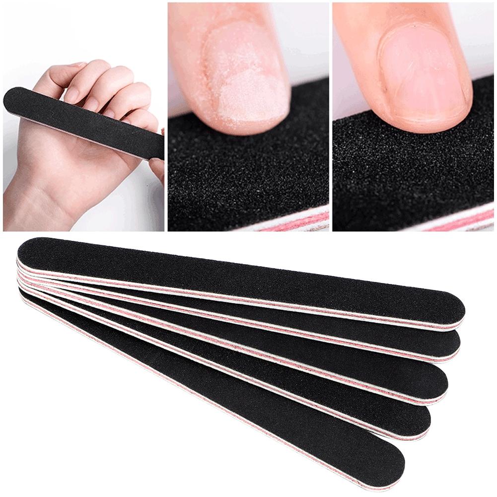 5pcs Sanding Nail File Double Sided Round Head Nail File Salon Nail Art Tool Black