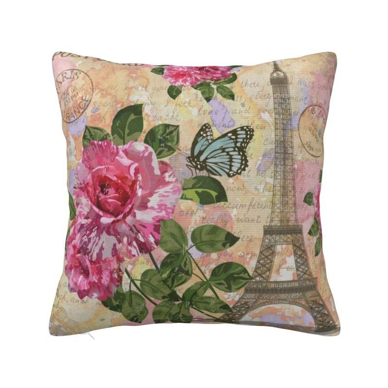 

Custom Vintage France Paris Eiffel Tower Pillow Case 40x40cm for Sofa Flower Pink Modern Cushion Cover Velvet Pillowcase 30x30cm 12x12in