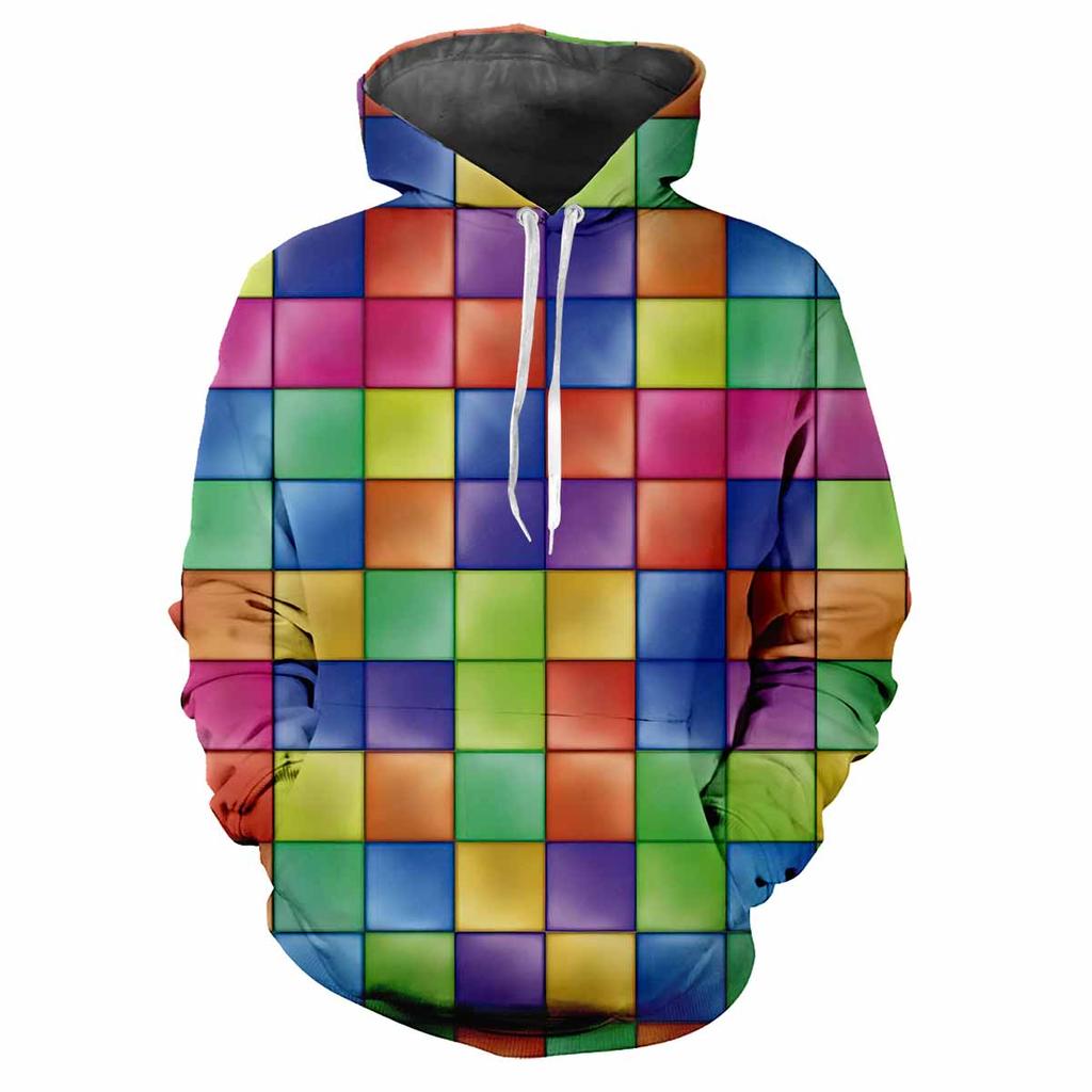 Men's Digital Printed Personalized Plaid Pattern Hoodie, Fashionable and Trendy New Style