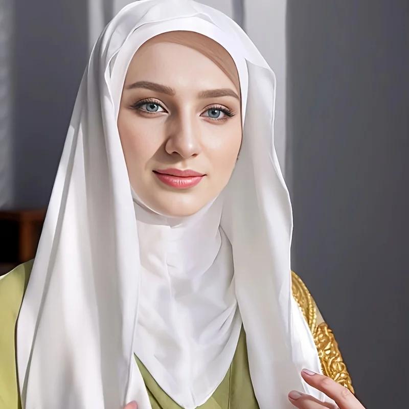 

1 Pc Solid Color Chiffon Hijab Thin Breathable Soft Cozy Ramadan Headscarf Simple Sunscreen Instant Hijab For Women