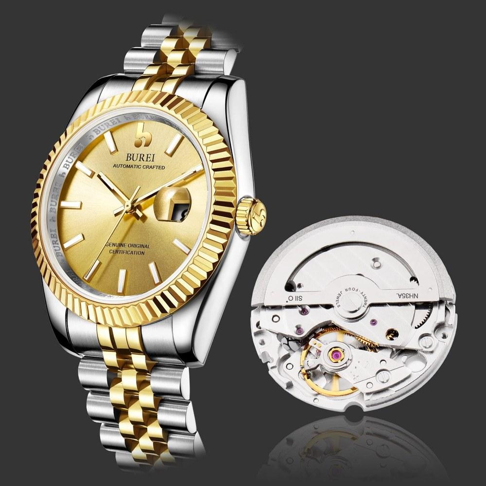 BUREI Men's Automatic Waterproof Analog Mechanical Watch Date Casual Night Light