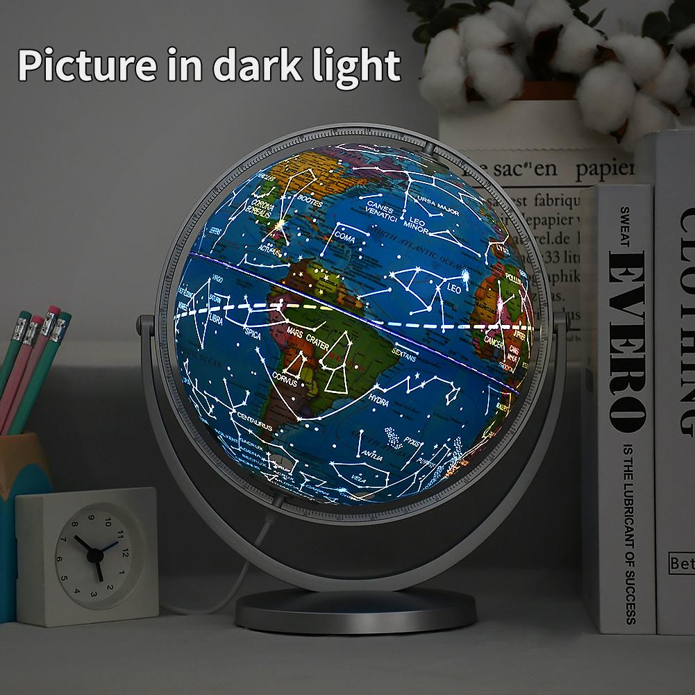 20cm Silvery Plastic Frame Geography Education Rotating Earth Globe constellation Illuminated World Map Globe for Teaching Tool
