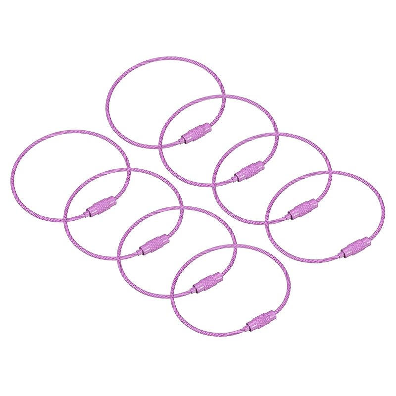 

[uxcell] 8 pack cable keyring 6 (155mm) wire key chain twee Stroop lanyard key chain luggage tag purple
