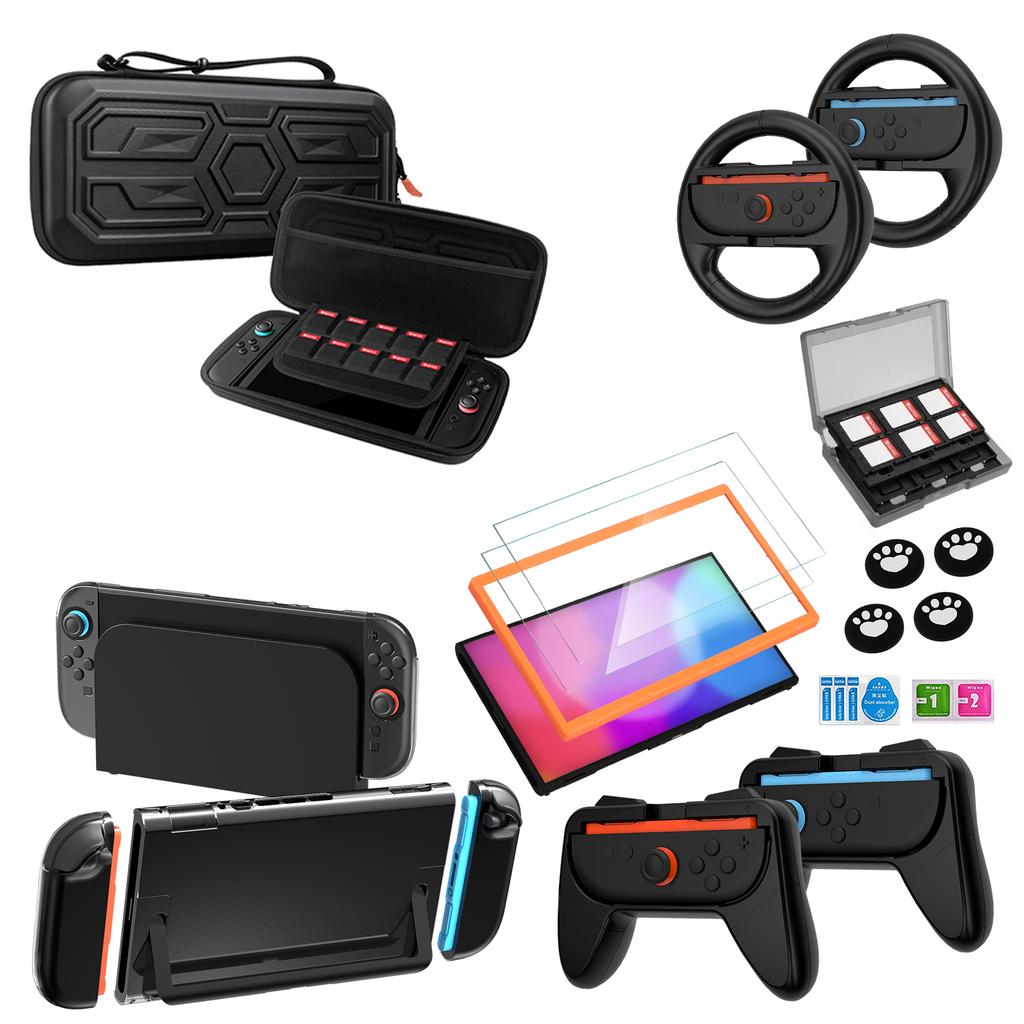 Switch 2 Carrying Case Screen Protector and Case kit Accessories Bundle for Nintendo Switch 2 Protective Case Steering Wheel