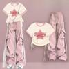 Summer Pink Fashion T-shirt Suit Overalls 2-piece Suit