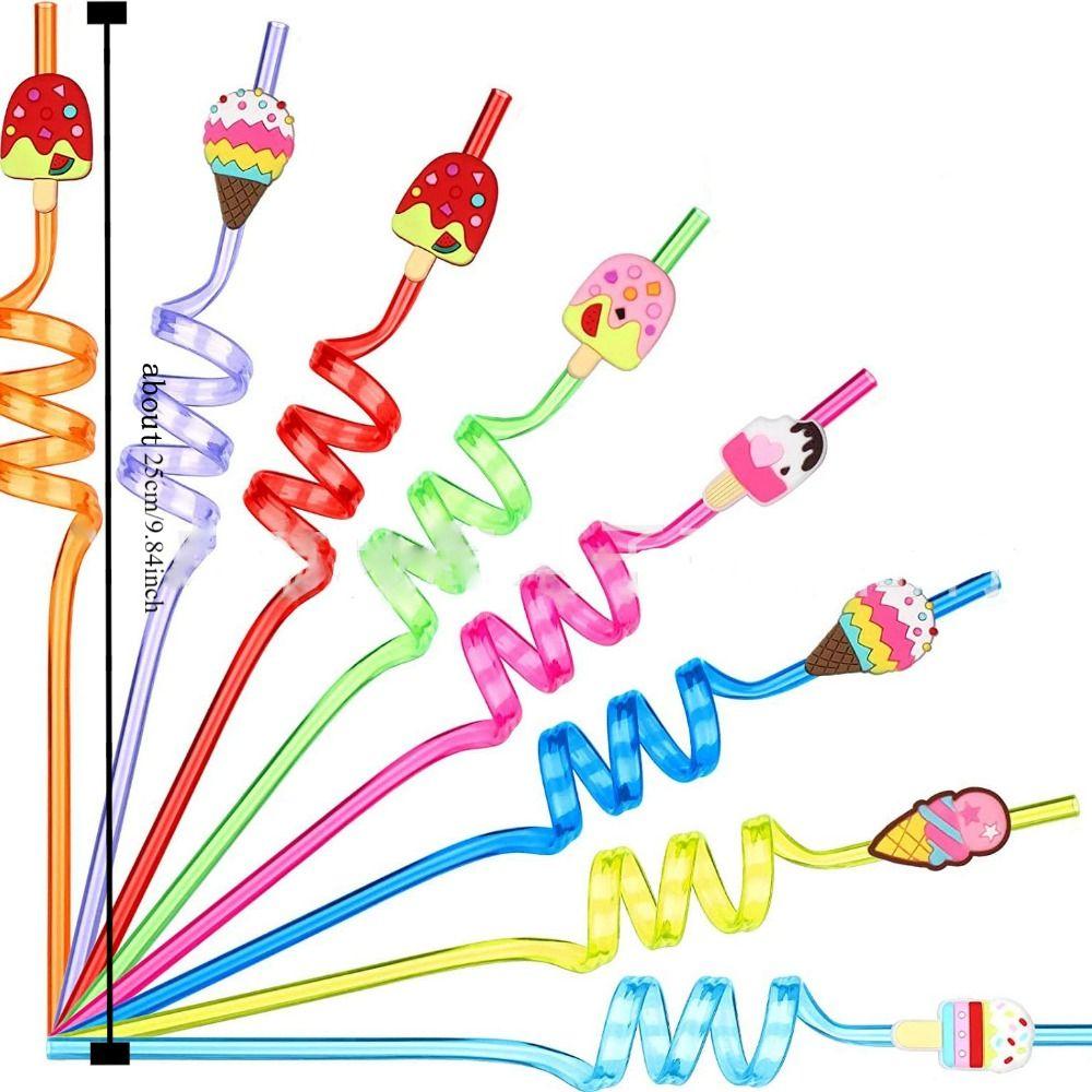 8pcs Cartoon Reusable Straws Vibrant Drinking Straws Ice Cream-Shaped Straws  Party