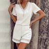 Ensemble deux pièces pour femme Haut et Short d'été T-shirts à col en V Shorts Respirant Couleur Unie Décontracté Manches Courtes Chemises Pantalon Court Ensemble