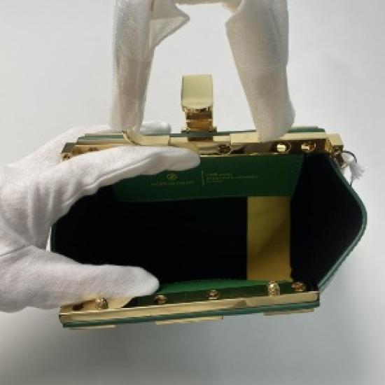 Unused ZANCHETTI Amuleto 20 Women's Luxury Shoulder Bag – Convertible Crossbody Handbag, Italian Designer Purse,Green / Gold Bag