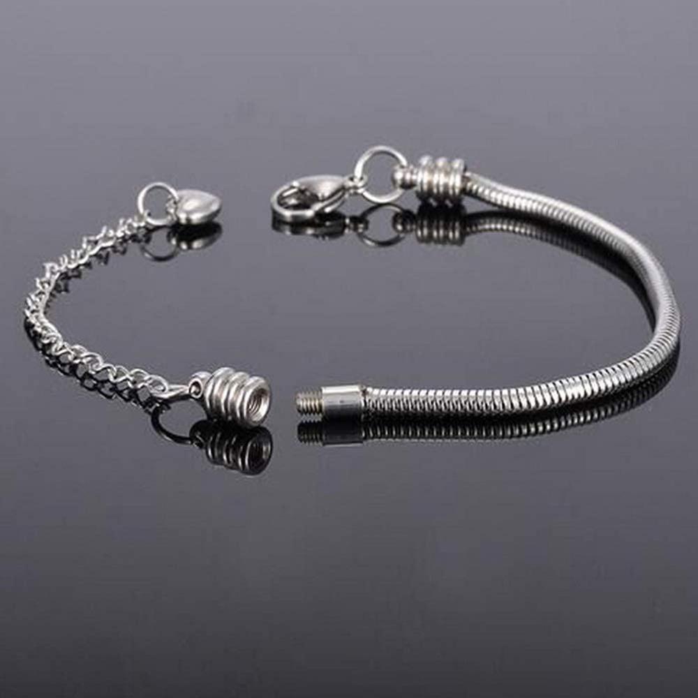Women Girls Slider Charms Bracelet 3mm Snake Chain Bracelets Stainless Steel Chain Bracelet Fits Standard Charms Bead Chain