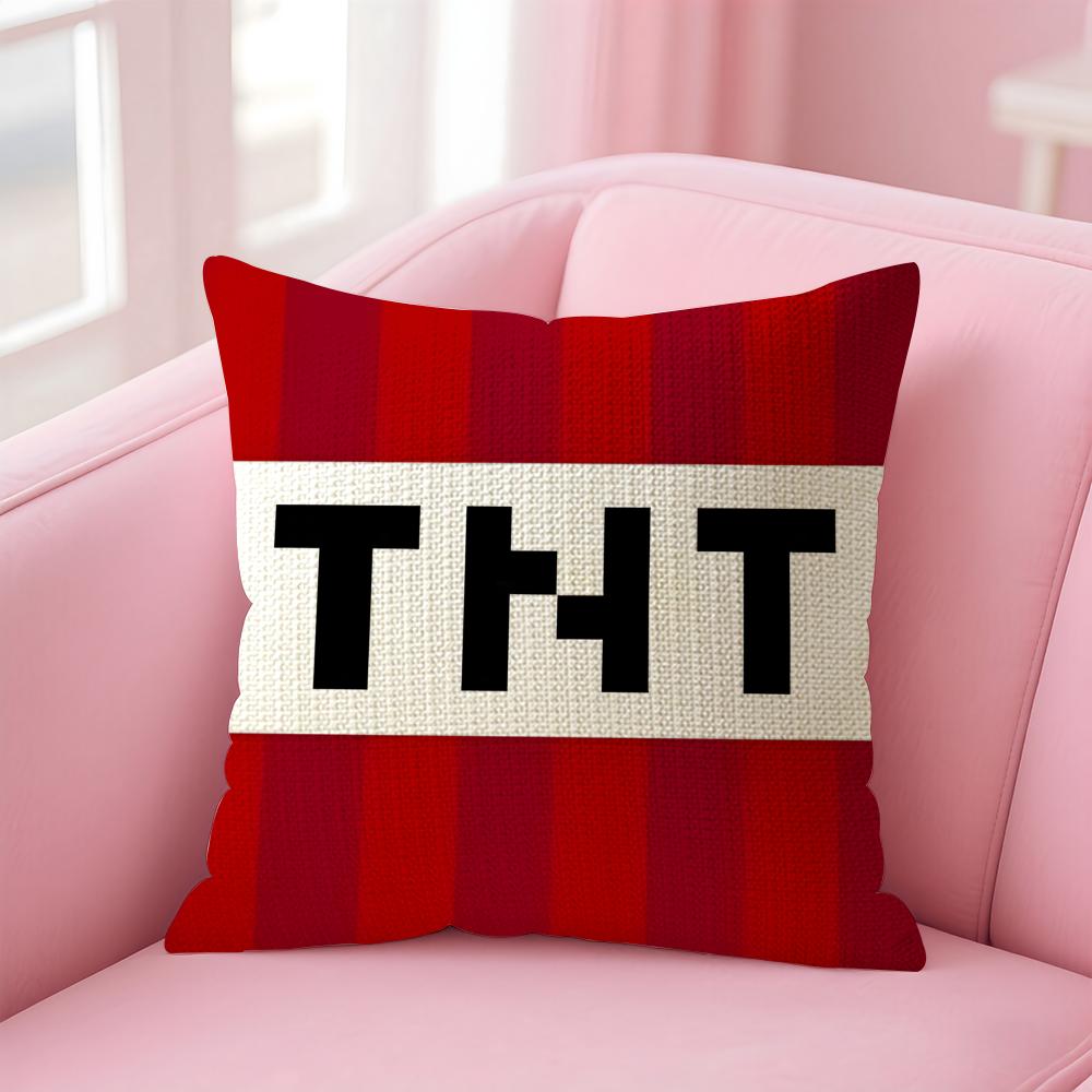 Game T-Tnt Block Explosion Pillow Case Natural Linen Organic Fabric Double-Sided Printing Sofa Home Decor Gift Cushion Cover
