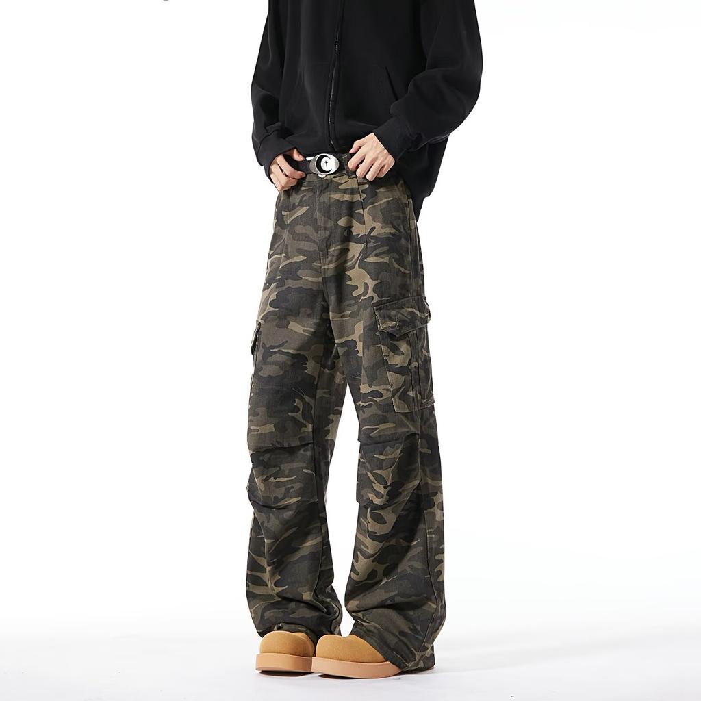Camouflage Wide-leg Tooling Trousers High Street Loose Straight Jeans