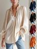 2026 European & American Style Women's Ruffled V-Neck Lantern Sleeve Casual Blouse
