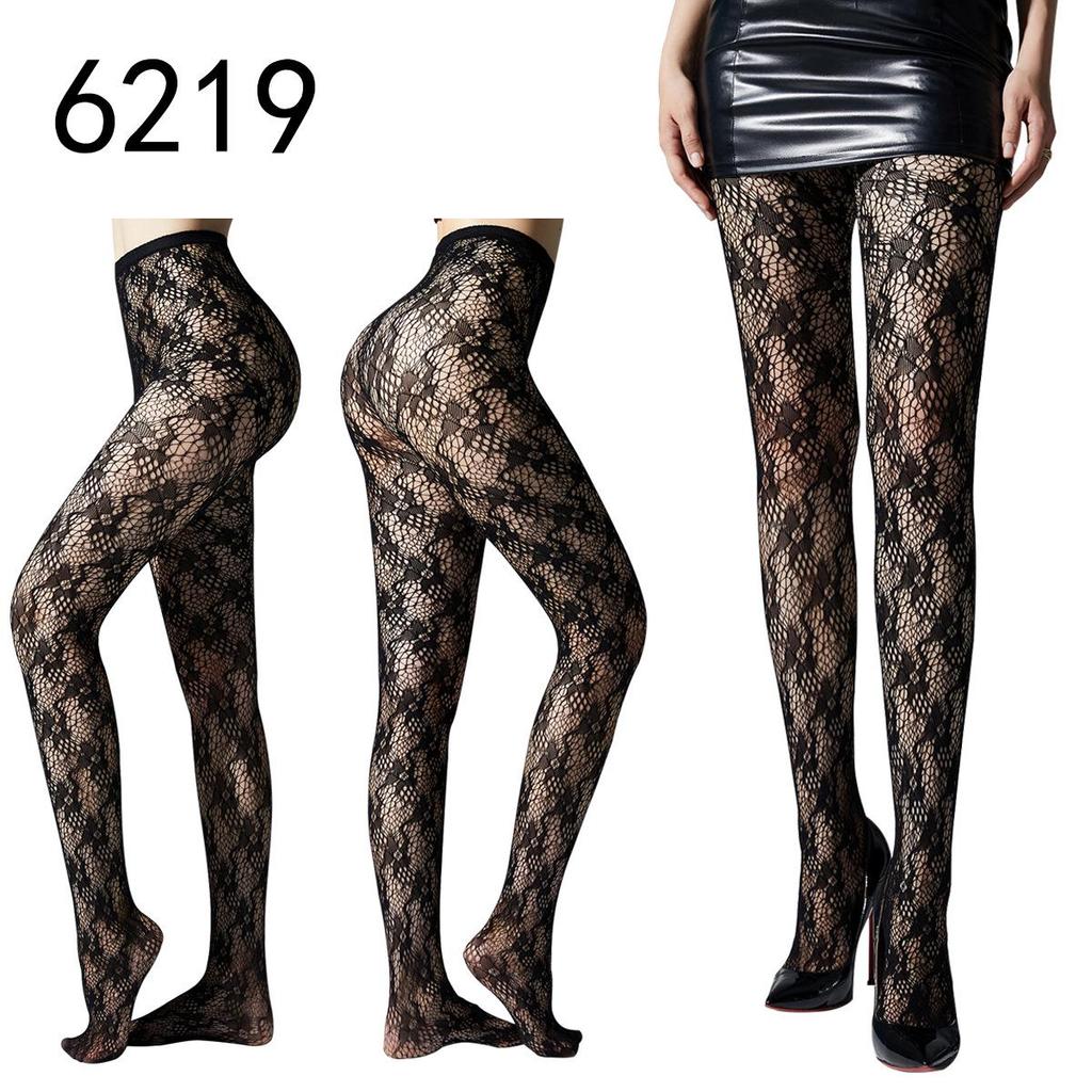 Hohle Strapsstrumpfhose mit Fischmuster - Nachtclub Schwarzseide