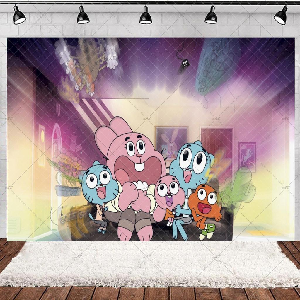 Cartoon Amazing World Birthday Party Decorations Gum&balles Balloon Banner Cake Topper Rabbit Cat Anime Backdrop Kid Favor Gift