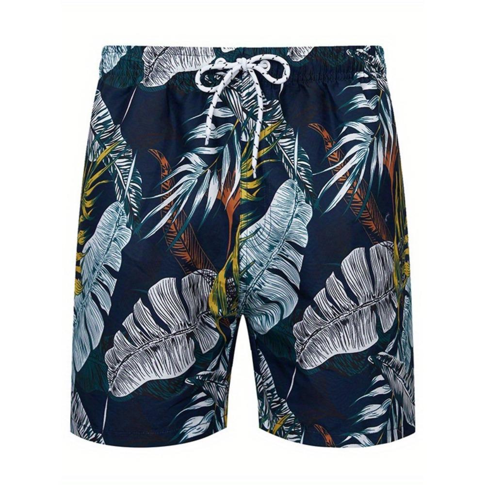 Men'S Quick-Dry Swim Trunks with Tropical Leaf Prints