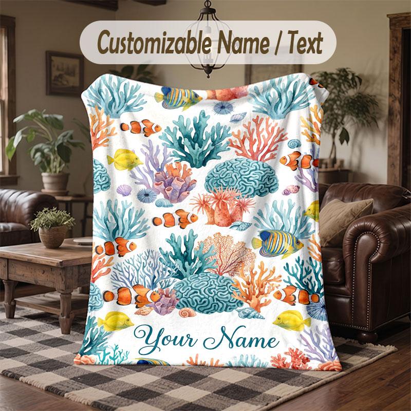 Mermaid Theme Throw Blanket Custom Name Text Personalized Blanket Soft Cozy Blanket for Home Sofa Bed