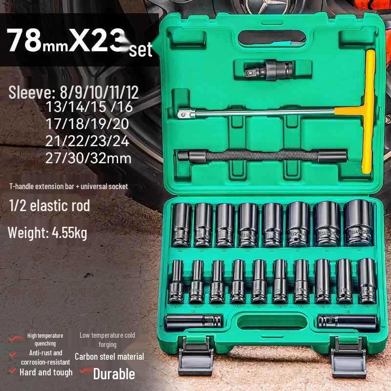 Extended Electric Socket Wrench Set with Large, Medium & Small Hexagonal Air Gun Heads for Auto Repair