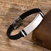 Vnox Custom Leather Bracelets for Men, Engraved Stainless Steel Bar with Braided Leather Bangle, Black Simple Name Husband Gift