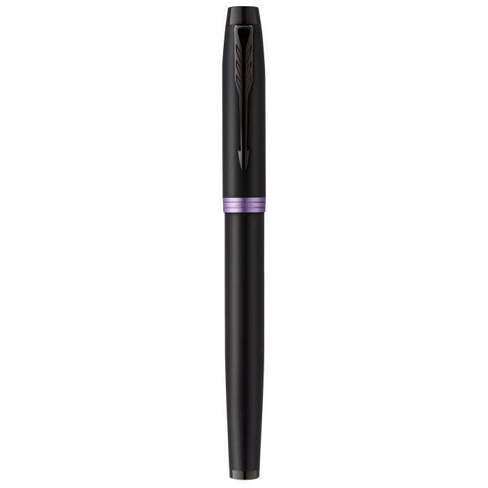 Stylo Roller - Parker IM Vibrant Rings - Satin Noir Laqué - Bagues Améthyste - Pointe Fine