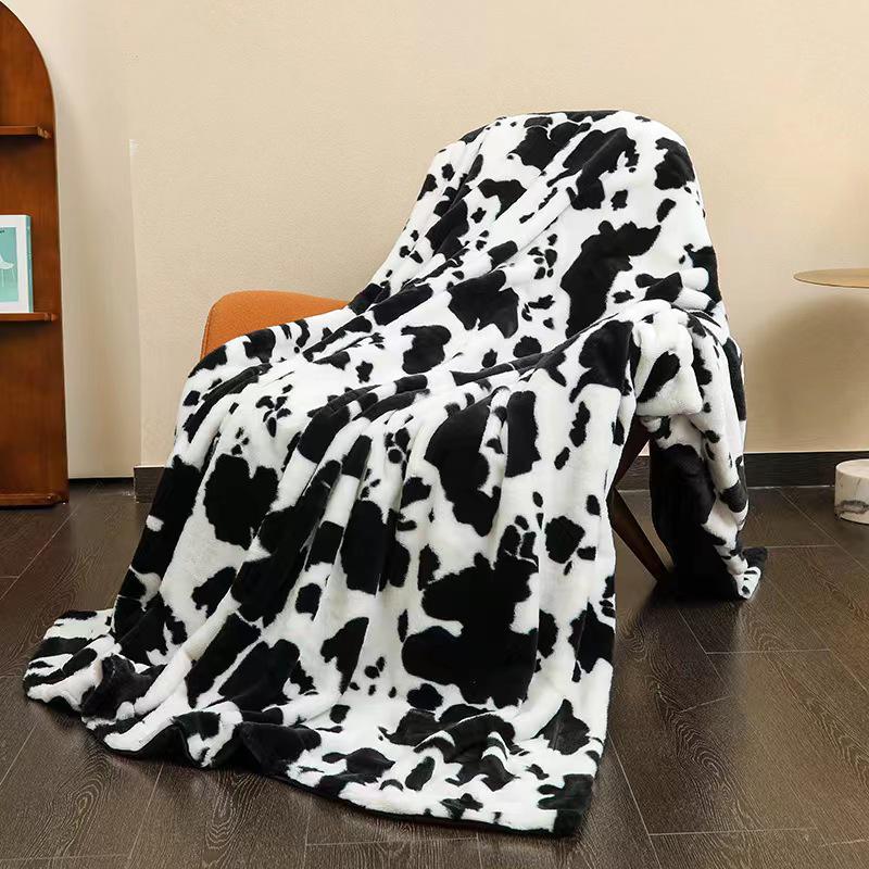 G5Zins Double Layer Cow Print Flannel Blanket for Dorm, Office, Nap, or Sofa Use