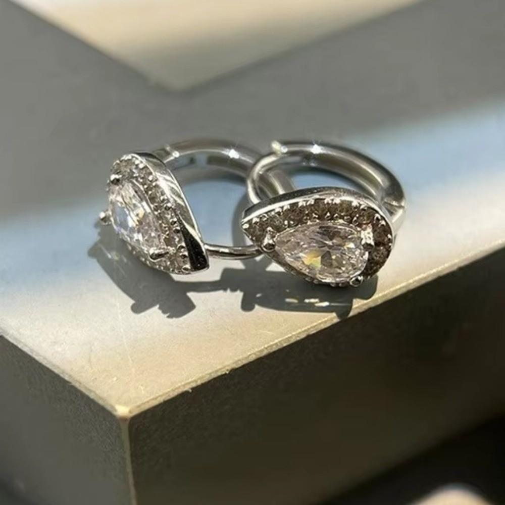 Pear Water Drop Zircon Hoop Earrings Mini Ear Buckle Light Luxury Teardrop Stud Earrings  Jewelry