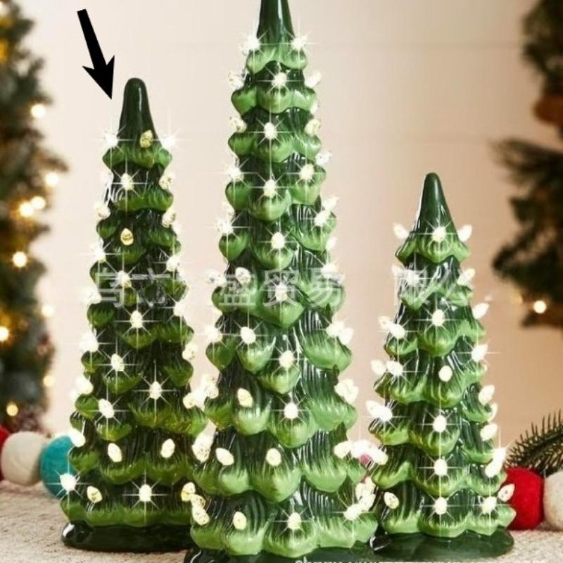 Christmas Tree Table Decor Resin Christmas Tree Figurine With Lights Desktop Ornament LED Lamp for Bedroom Living Windowsill