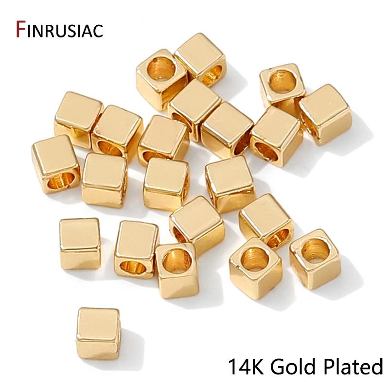 

14/18K Gold Plated Brass Cube Spacer Beads,Separator For Beads,Brass Loose Beads DIY Jewelry Accessories,Supplies For Jewelry 2mm-30 pieces