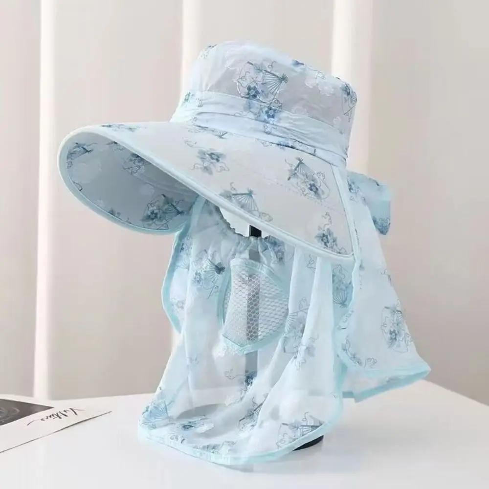 Fashion Sun Protection Women Sun Hat Face Mask Wide Brim Cover Face Cap Farm Work Cap Riding Hat Tea Picking Hat Sun Protection