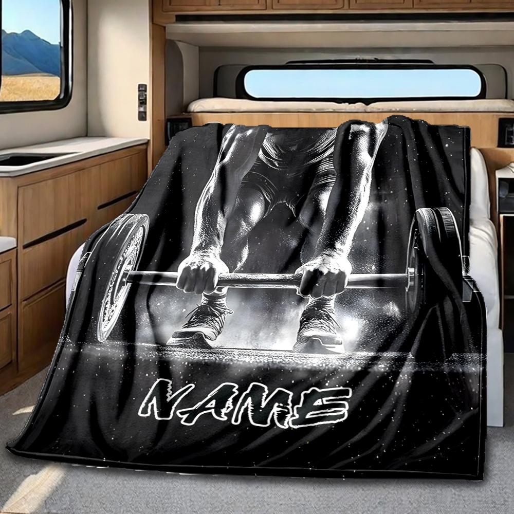 Powerlifting Strength And Intensity In The Gym Blanketcustomizable With Your Namecomfortable And Stylish Perfect For Travel Beds Chairs Offices Sofas