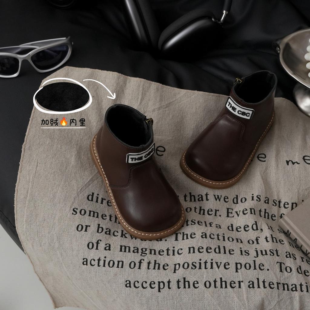 XSHX "Paris Simple" Children's French Leather Boots Boys and Girls Side Zipper Chelsea Boots [Wenzhou Shoes]