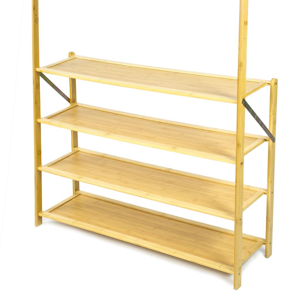 Bamboo Hanger, Shoe Rack, Shelf, Hall Stand, 4 Shelves, Hooks, Footwear