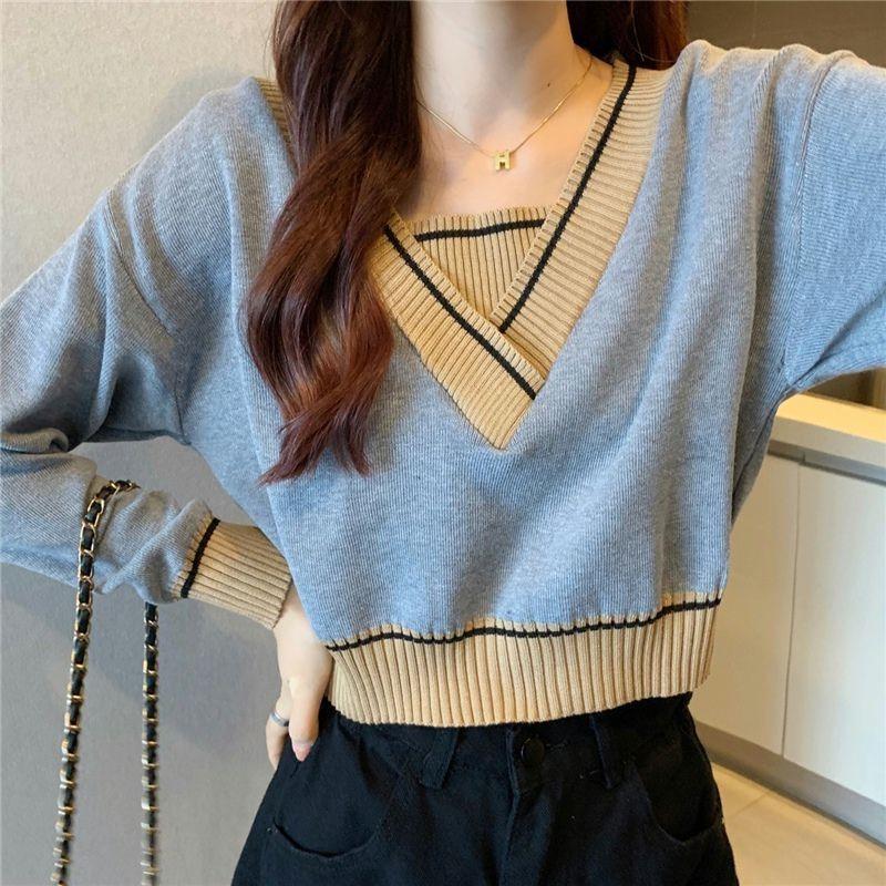 Elegant Knitted V Neck Pullover Sweater Women's Autumn and Winter Fashion Loose Outer Bottoming Shirt 2025 New Casual Simple Short Tops Clothing