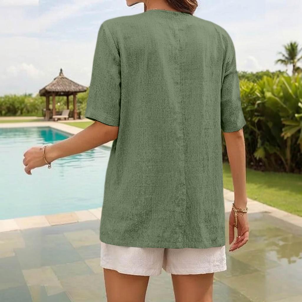 Women's  Work Casual Short Sleeve V-Neck Single Button Solid Color Coat