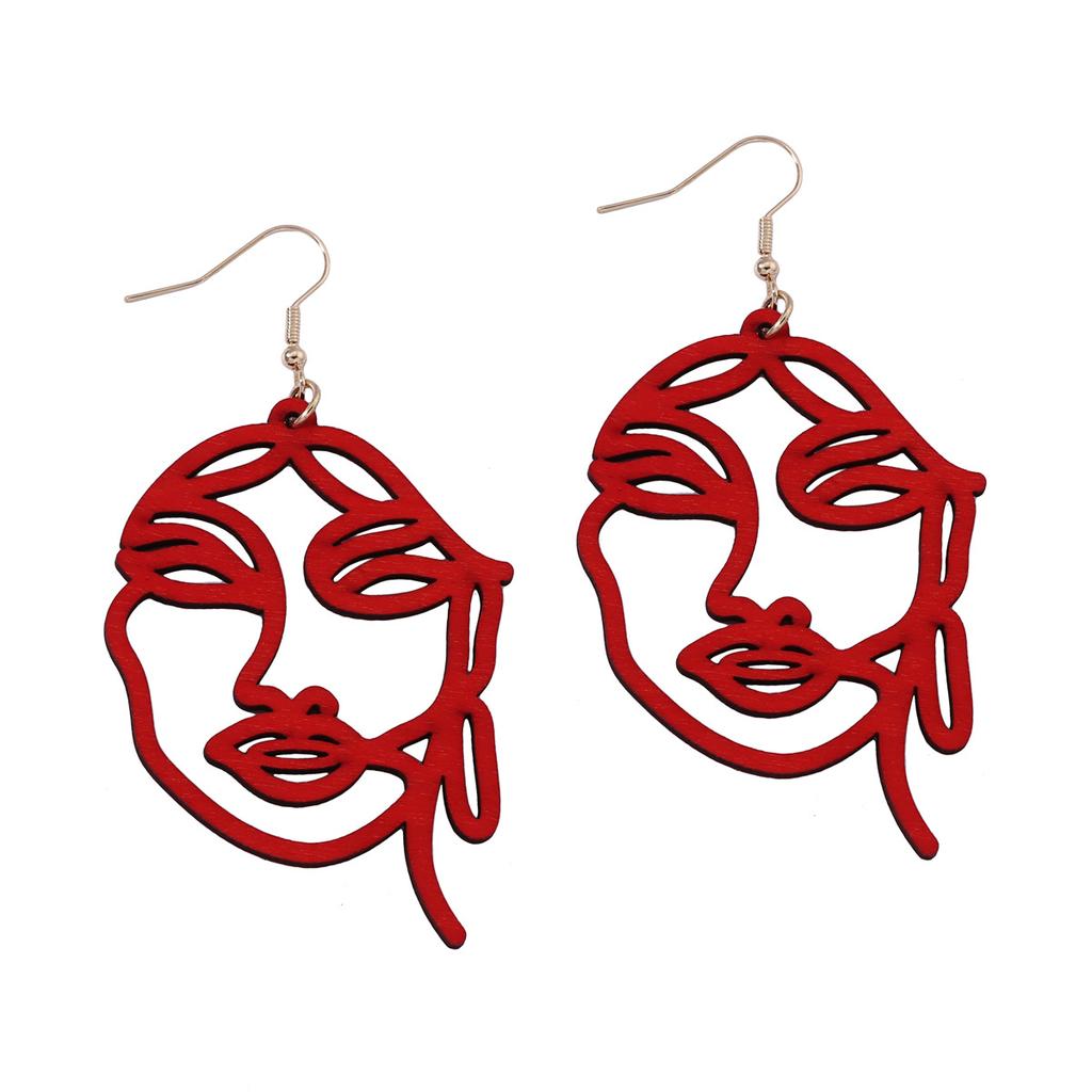 Niche design sense, personalized earrings, fashionable and trendy laser-cut wooden abstract face ear hooks