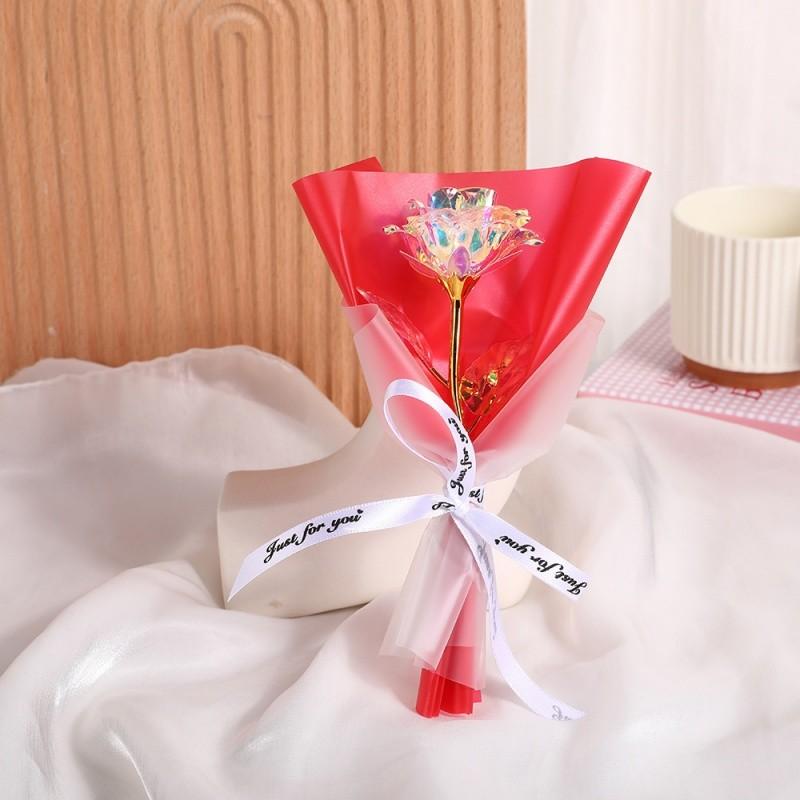 Kreatywny Złoty Kwiat z Folii Mały Kwiat Symulacyjny Pojedynczy Wieczny Kwiat Prezent na Imprezę Walentynki dla Urodzin Dziewczyny